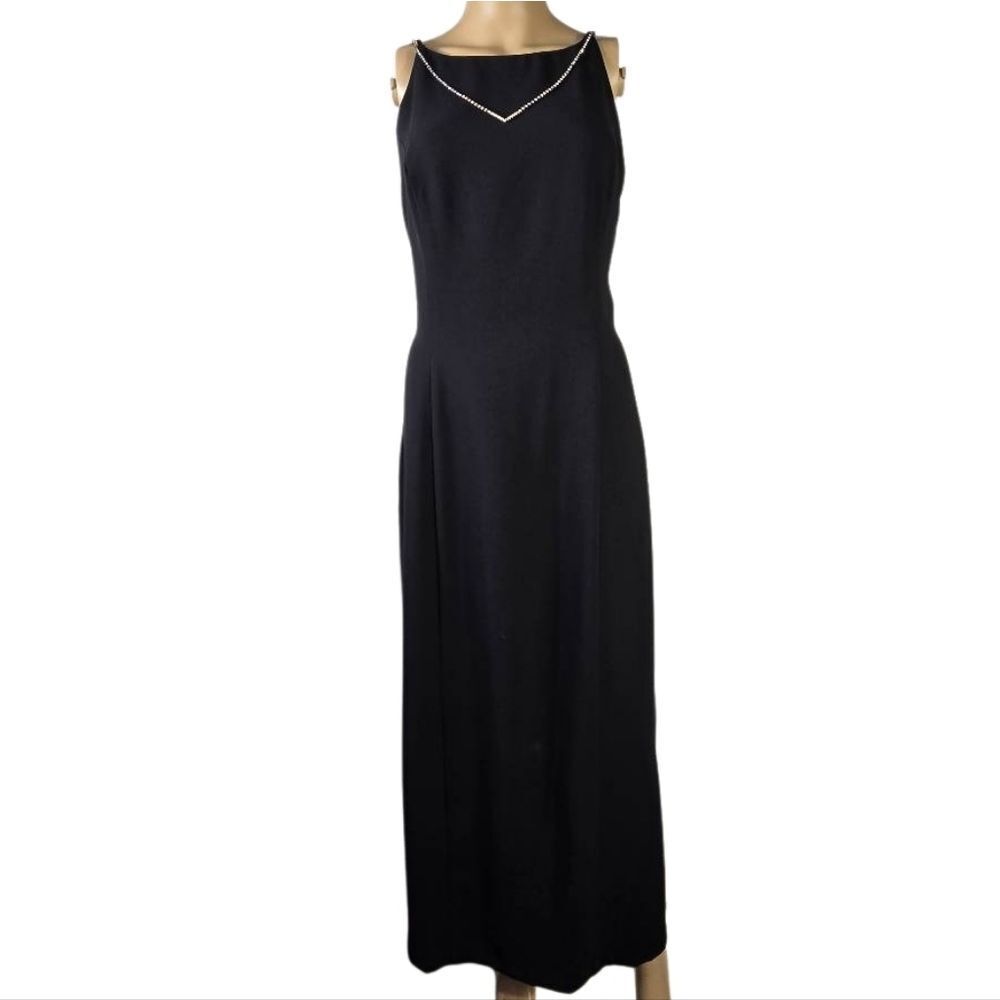 City Triangles Elegant Black Maxi Dress with Embellished Neckline Size Small